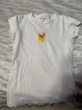 Urban Outfitters White Crop Tee with Yellow & Brown Deer Graphic